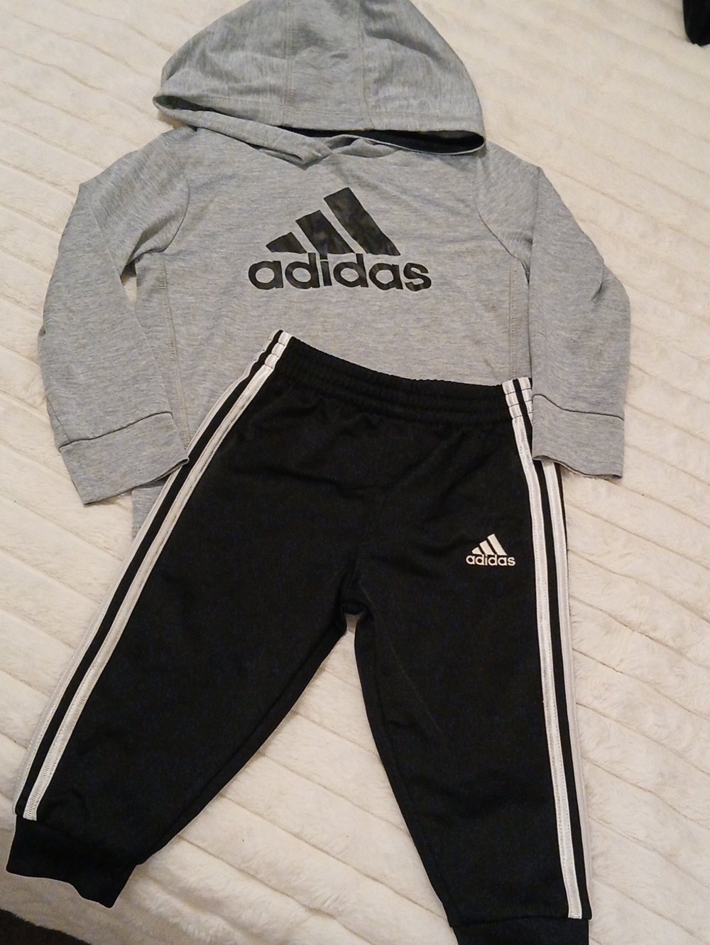 adidas Kids Gray Hoodie, 2T with Black Joggers, 12M Bundle